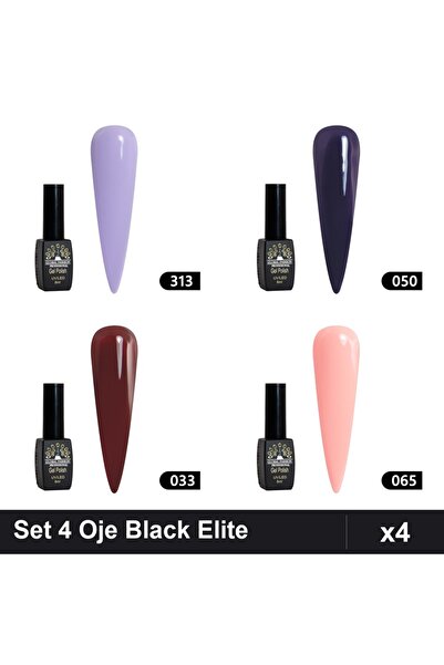 Makeup Set of 4 Semi-permanent Nail Polish Black Elite 8ml, Shades 313 050 03...