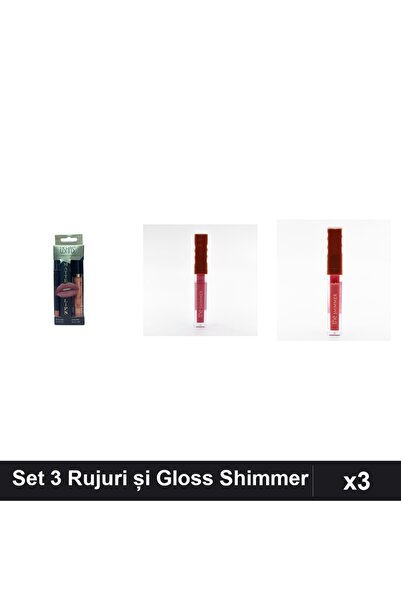 Makeup Set 3 Rujuri și Gloss Shimmer Ruby Rose, Ushas Creion nr 17, Nuante 01...