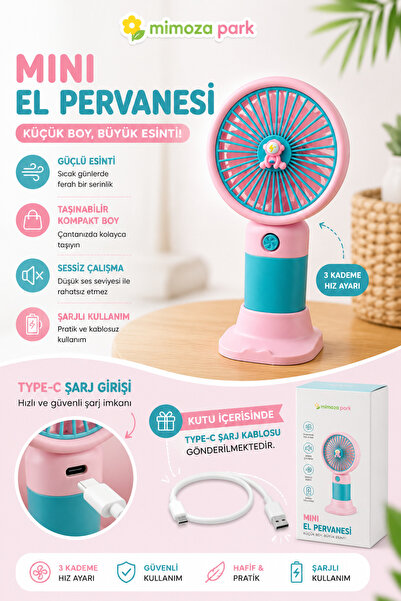 MİMOZA PARK Şarjlı 3 Kademeli Mini Taşınabilir El Fanı - Sessiz USB Masaüstü ...