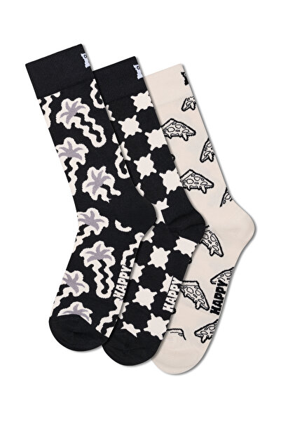 Derimod Happy Socks Men's Black Patterned 3-Piece Cotton Socks Set P002654