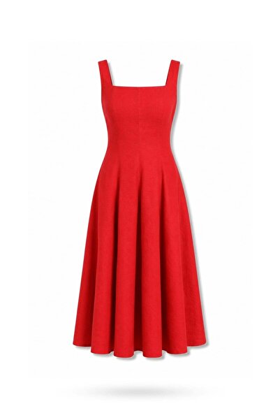 5in1Canpolat Red Lena Linen Dress