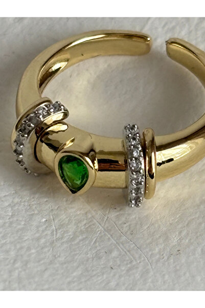 BHR AKSESUAR Gold Color Zircon Stone Adjustable Ring