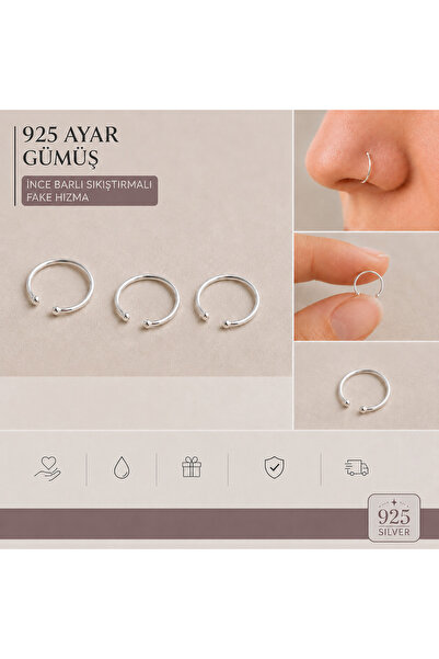 Set 925 Ayar Gümüş (3 ADET) İnce Barlı ( Tercih Edenler İçin ) Burun Piercing...