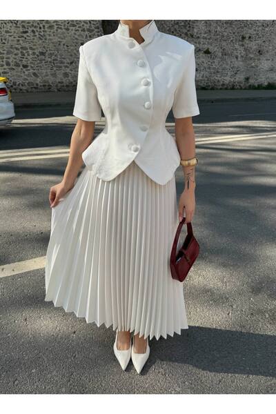 Julidress Premium Set with Embroidered Padded Jacket and Pleated Maxi Skirt