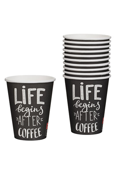 Zumzeria Anthracite Paper Cups with Message 'Life Begins After Coffee' 380 ml...