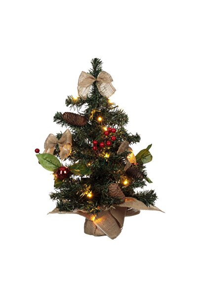 Zumzeria Brad decorativ de Crăciun pentru masă cu 20 de lumini LED, conuri, c...