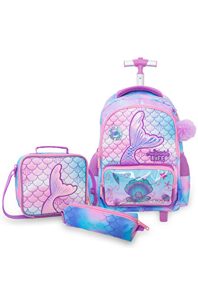 Eazy Kids 17” 3-Piece Trolley School Backpack with Lunch Bag & Pencil Case,Me...