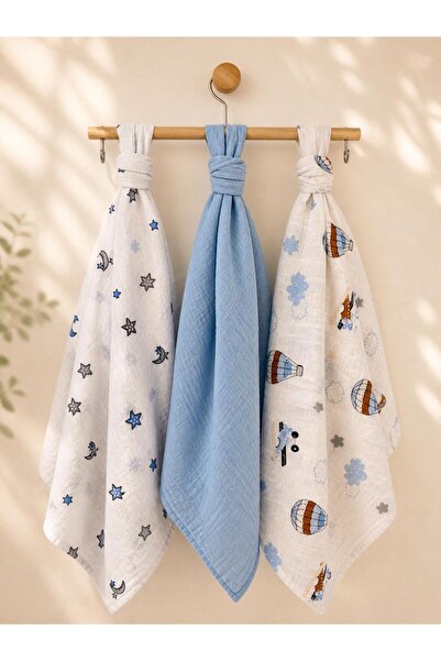 miely Çok Amaçlı İki Katlı Müslin Örtü & Battaniye 3'lü Set 80x80 cm %100 Pamuk