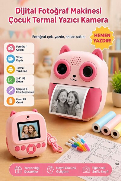 Toyaş Dijital Fotoğraf Makineleri Çocuk Termal Resim Baskılı Yazıcı Kamera Vi...