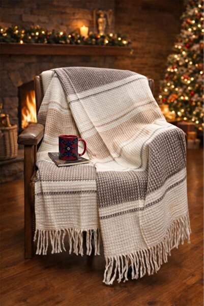 Çeyiz Diyarı Dinarsu Cozy Life Pure Cotton Tv Blanket 130X170 cm Beige