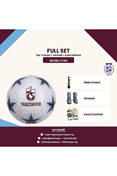 Trabzonspor Lisanslı Star 5 Numara Futbol Topu + Pompa + Tekmelik + Eldiven -...