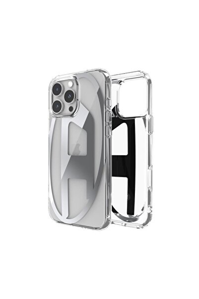 Diesel iPhone 16 Pro Max Uyumlu Oval D Mirror Şeffaf Kılıf - Şeffaf/Gümüş