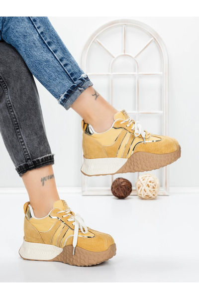mei Women's Platform Sneakers 3A1-1 Yellow