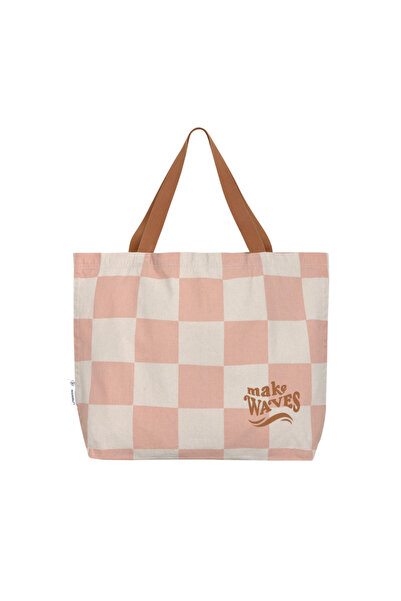 Lassig Plaj Çantası GOTS Check Pattern Peach Sea Salt