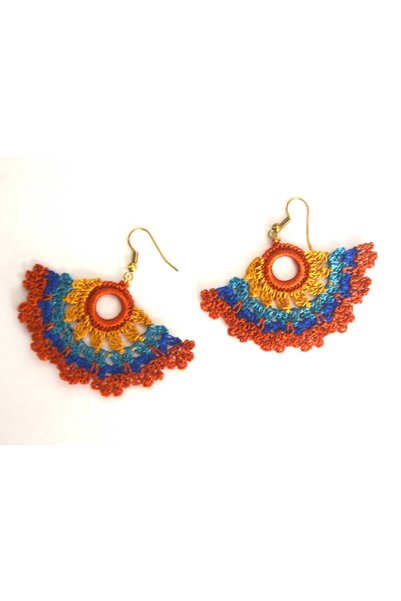 Pafuli Hand Knitted Ethnic Earrings Orange