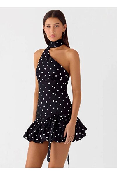 WellWay Rochie mini cu balon cu buline, drapată, cu imprimeu digital importat...