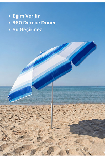 aquafit Dayanıklı - 10 Telli - Eğilebilir - 2 Metre Plaj Sahil Şezlong Şemsiy...