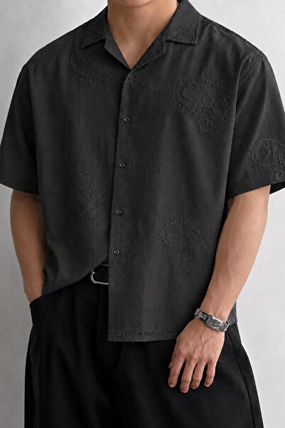 COOL TARZ Men's Embroidery Detailed Oversize Shirt Short Sleeve Summer Comfor...