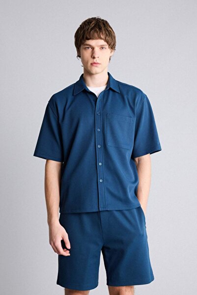 DeFacto Stretchy Textured Fabric Boxy Fit Short Sleeve Shirt G4163Ax26Sm