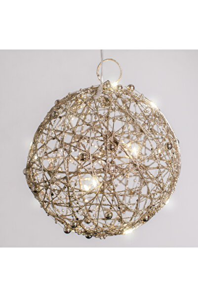 Zumzeria Glob decorativ de Crăciun cu beteală de șampanie și 15 lumini LED Ø15cm