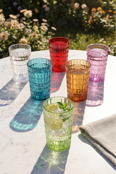 EWs Acrylic Allegra Colored 6-Piece Short Glass & Water Soft Drink Coffee Cup...