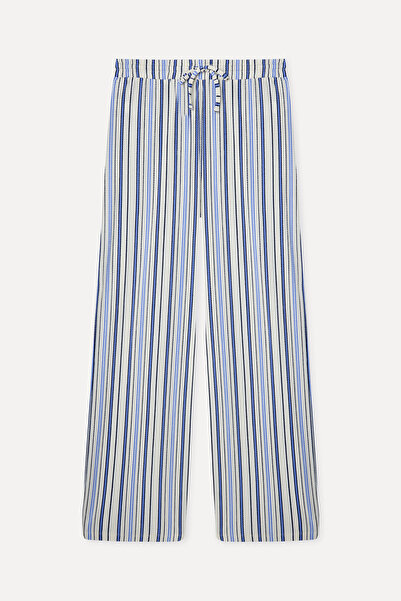Mudo Women's Ecru Striped Straight Fit Trousers