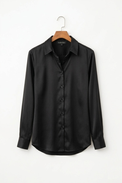 Arhizeyas Women's Black Satin Shirt Long Sleeve Stylish Classic Office Casual...