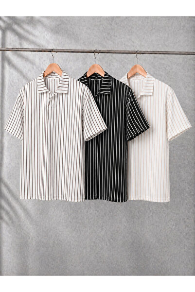 OTAKU Set avantajos de 3 tricouri cu guler polo în dungi