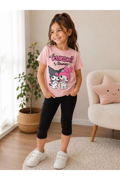 DMB KİDS Kuromi Patterned Girls' Tights Short Sleeve Set