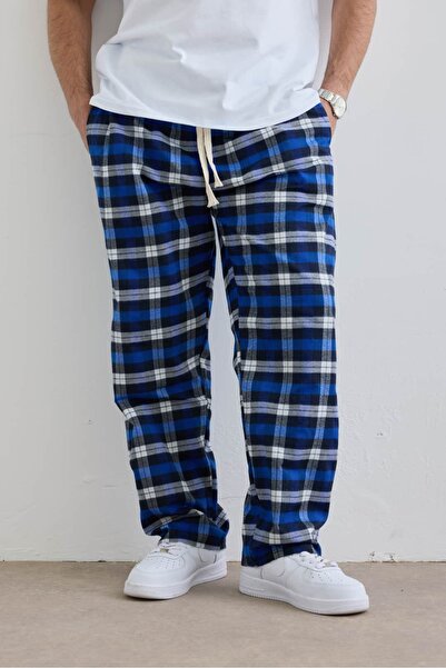 hitup Tartan Kumaş Ekose Desen Bel Lastikli Premium Pijama
