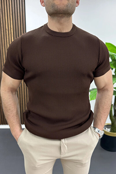 Edwox Men's Crew Neck Lycra T-Shirt Brown Edw484