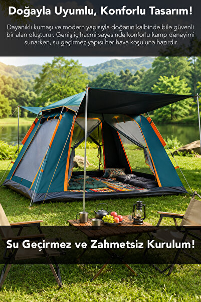 Fischer 6 Kişilik Otomatik Kurulum Kamp Çadırı - Dayanıklı Su Geçirmez Outdoor Tenteli Çadır 240x240x160cm
