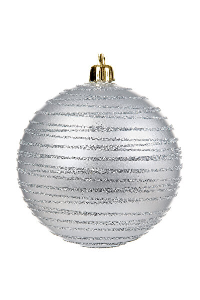Zumzeria Set de ornamente de Crăciun argintii mate cu dungi cu sclipici 8cm -...
