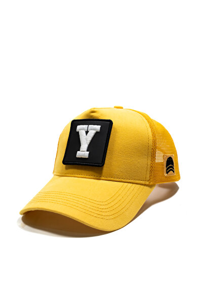 all hats قبعة صفراء شبكية مع تفاصيل تطريز الحروف |   قبعة رياضية مناسبة للاست...