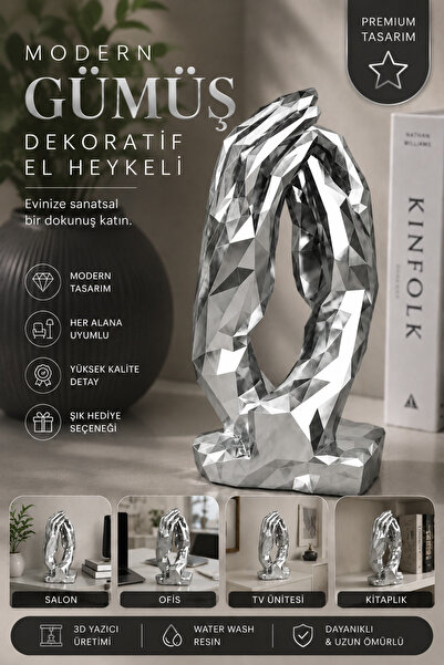 SEDAŞ LIVING UNITS GÜMÜŞ Dokunuş Modern Dekoratif El Heykeli Gold Biblo 14x8 cm