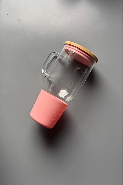 Cambu Bambu Kapaklı Çelik Pipetli Renkli Big Mug Büyük Boy Cam Kupa Bardak Ca...