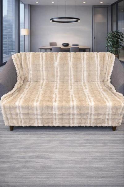 Çeyiz Diyarı Waterway Rabbit Hair Non-Slip Base Sofa Cover 170X215 cm Cream