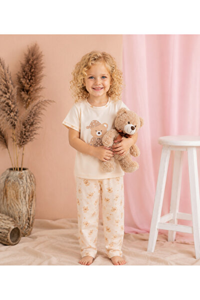 Tarık Homewear Girls' Pajama Set Teddy Bear Printed Lycra Combed Cotton Soft ...