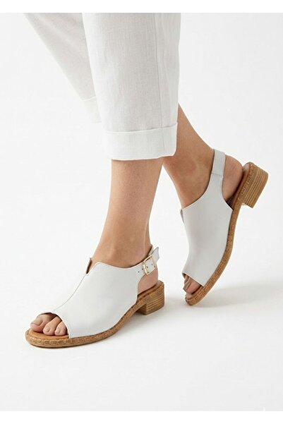 Ender Inside and Outside, 100% Genuine Leather, Low Heel, White Women's Sandals