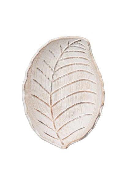 Zumzeria Tavă decorativă din lemn periat bej, cu model frunză, 18x13x3.5cm