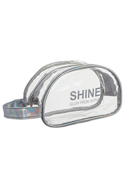 Zumzeria Transparent Pouch with Holographic Silver Edge & Handle "Shine" 20x9...