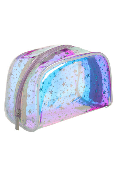 Zumzeria Transparent Cosmetic Bag with Holographic Star Design 18x9x11cm
