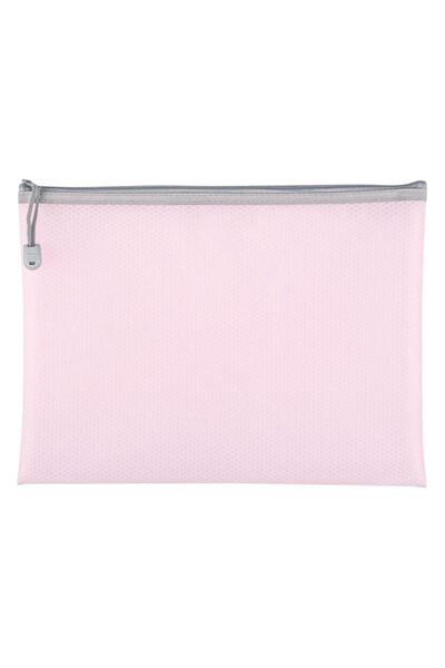 Zumzeria Dosar transparent roz cu fermoar, cu model tip plasă, 33x25cm