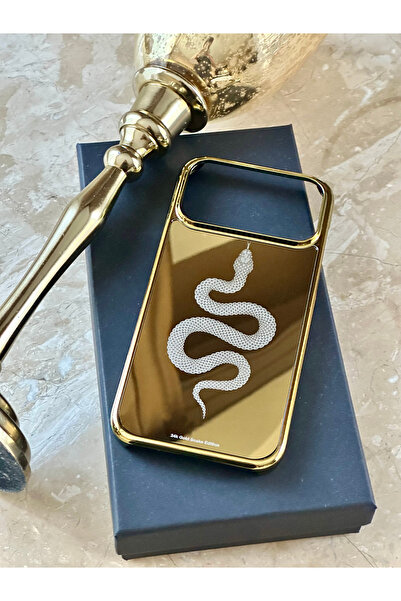 MHIRAJE Yılan Model Altın Kaplama iPhone 17 Pro Kılıf