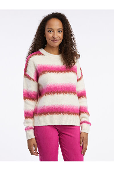 ORSAY Pink and cream women's striped jumper with wool blend