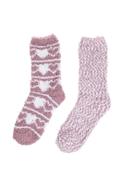 Zumzeria Fluffy Women's Nude Pink White Socks with Heart Pattern (36-42) - 2 ...