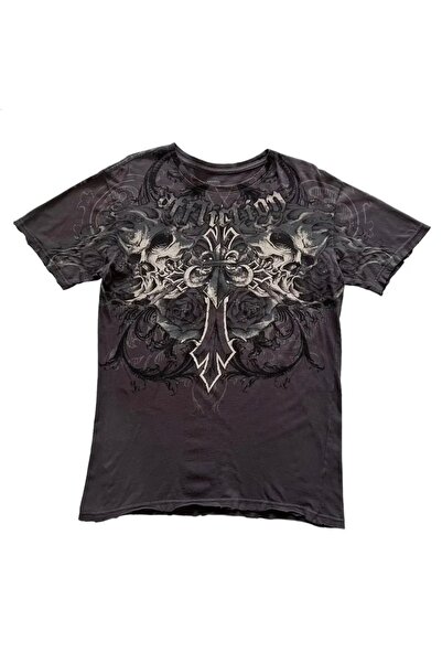 Köstebek Gothic Affliction Double Skull Cross Unisex Tişört