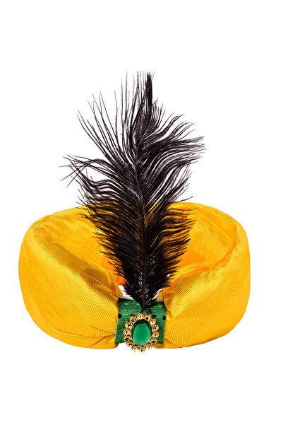 Zumzeria Turban galben de sultan pentru deghizare, cu pene, pentru adulți