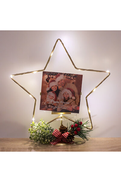 Zumzeria Ramă foto decorativă de Crăciun, Stea cu conuri și LED, 19x6.5x19.5cm