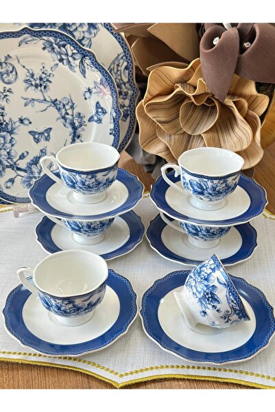 MD MİMOZA DEKOR Türk Kahve Fincanı Blue Life 6 Kişilik 12 Parça